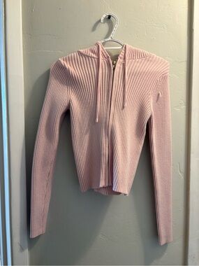 Justify Light Pink Ribbed Zip Hoodie